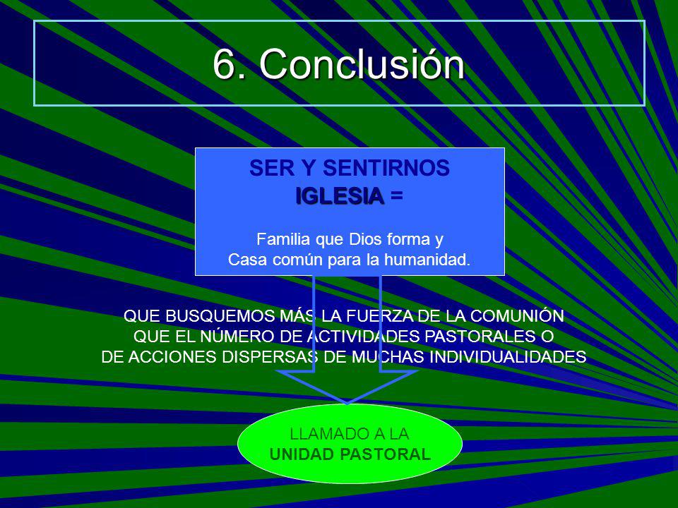 6. Conclusión SER Y SENTIRNOS IGLESIA = Familia que Dios forma y