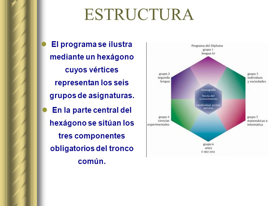 ESTRUCTURA El programa se ilustra mediante un hexágono cuyos vértices representan los seis grupos de asignaturas.