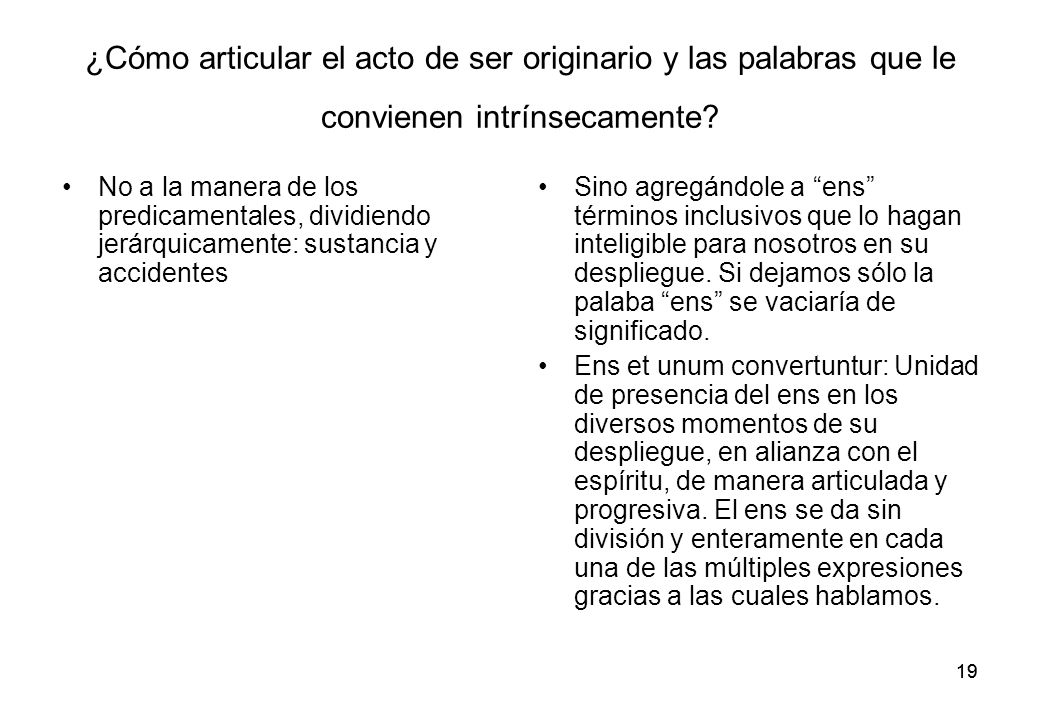 ¿Cómo articular el acto de ser originario y las palabras que le convienen intrínsecamente