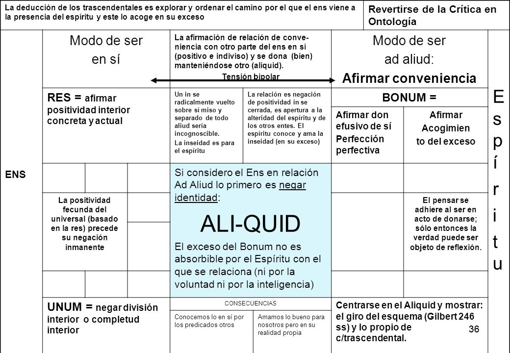 ALI-QUID Espí r i tu Modo de ser en sí ad aliud: Afirmar conveniencia