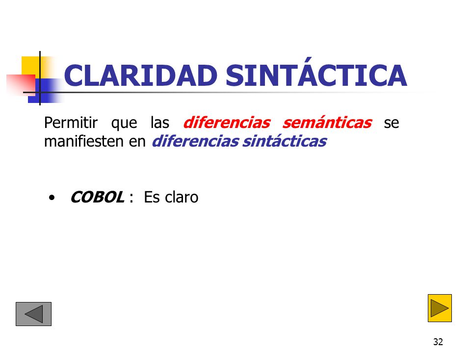 CLARIDAD SINTÁCTICA Permitir que las diferencias semánticas se manifiesten en diferencias sintácticas.