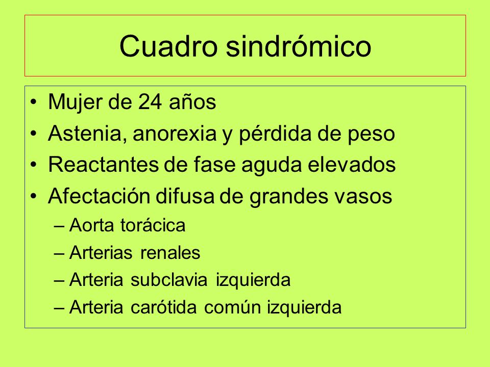 Cuadro sindrómico Mujer de 24 años Astenia, anorexia y pérdida de peso