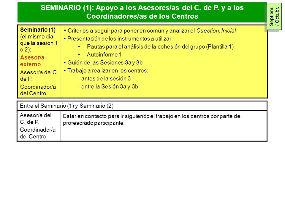 SEMINARIO (1): Apoyo a los Asesores/as del C. de P