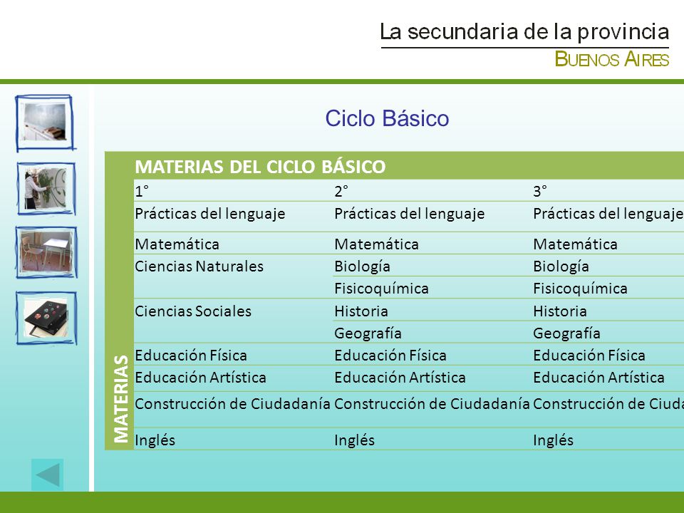 Ciclo Básico MATERIAS DEL CICLO BÁSICO MATERIAS 1° 2° 3°