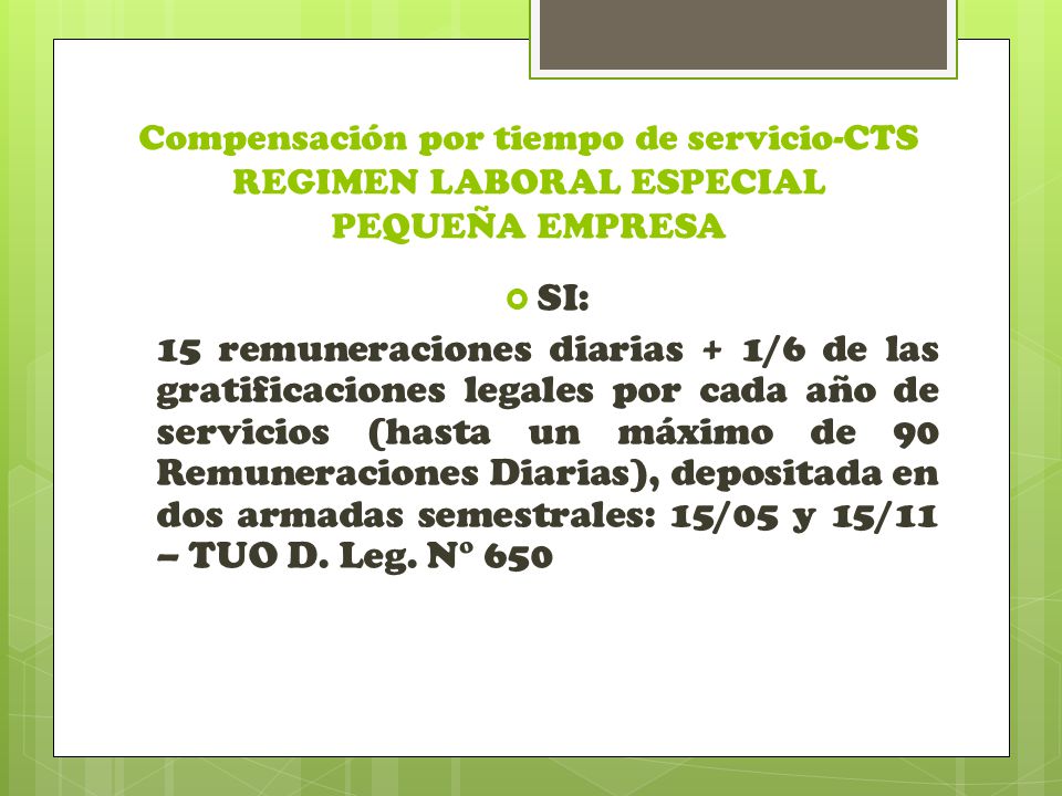 Compensación por tiempo de servicio-CTS REGIMEN LABORAL ESPECIAL PEQUEÑA EMPRESA