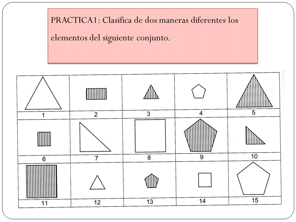 PRACTICA1: Clasifica de dos maneras diferentes los elementos del siguiente conjunto.