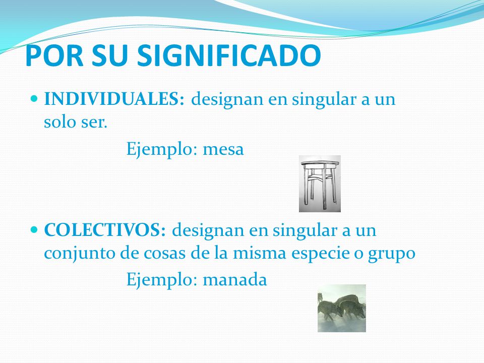 POR SU SIGNIFICADO INDIVIDUALES: designan en singular a un solo ser.