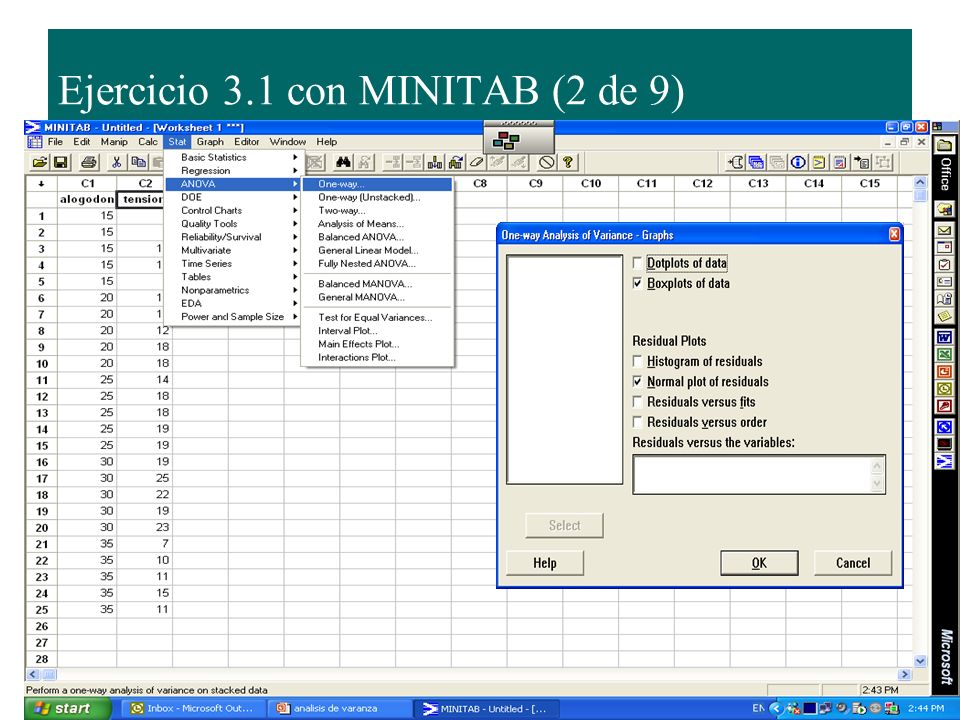 Ejercicio 3.1 con MINITAB (2 de 9)