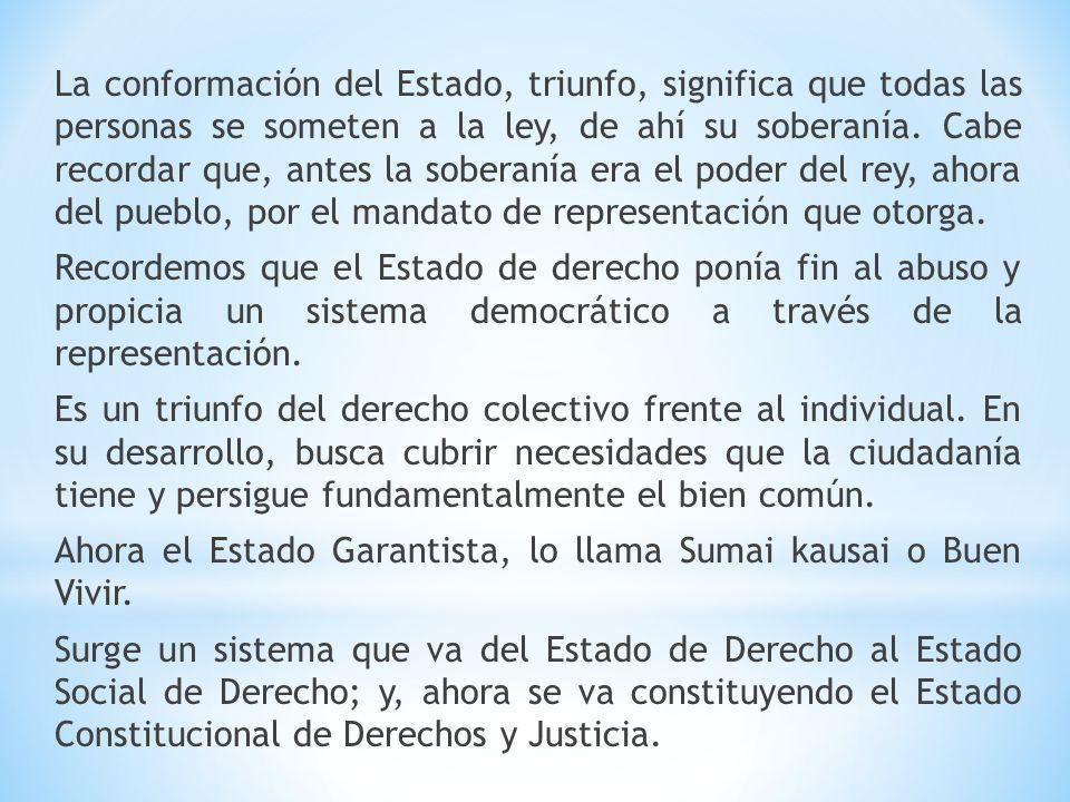 La conformación del Estado, triunfo, significa que todas las personas se someten a la ley, de ahí su soberanía.