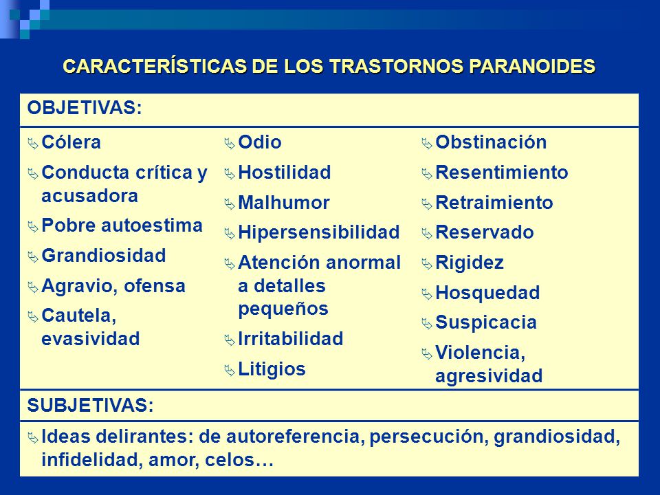 CARACTERÍSTICAS DE LOS TRASTORNOS PARANOIDES
