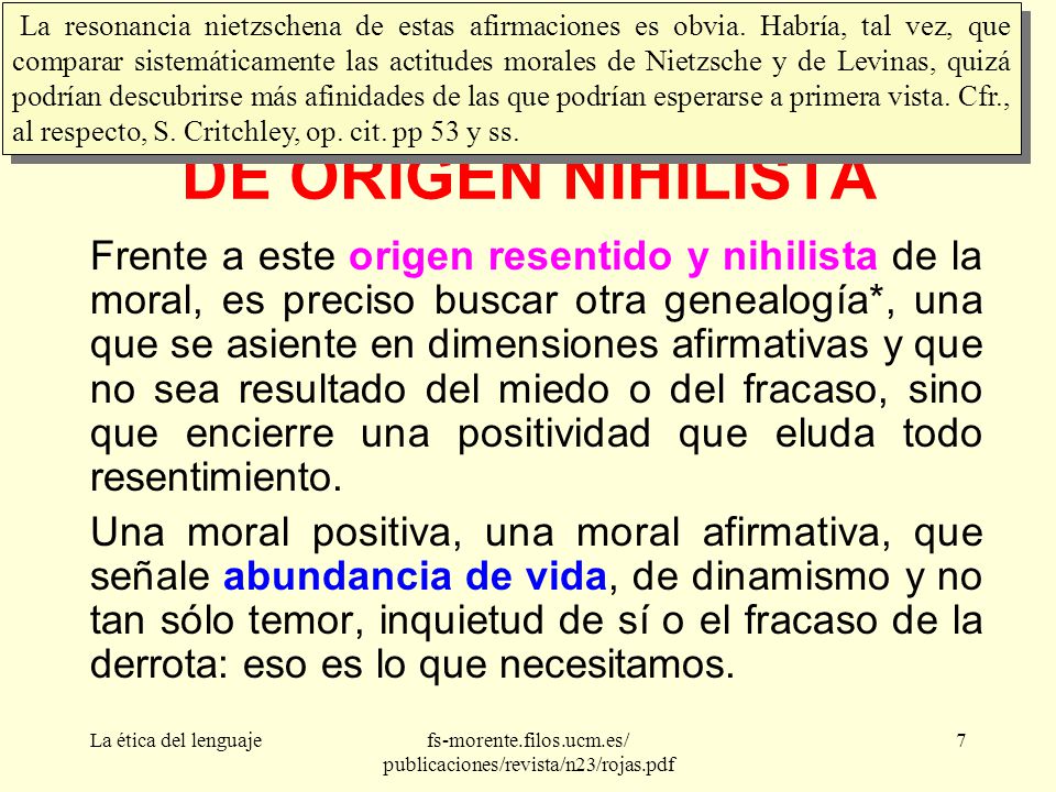 MORAL AFIRMATIVA VS LA DE ORIGEN NIHILISTA