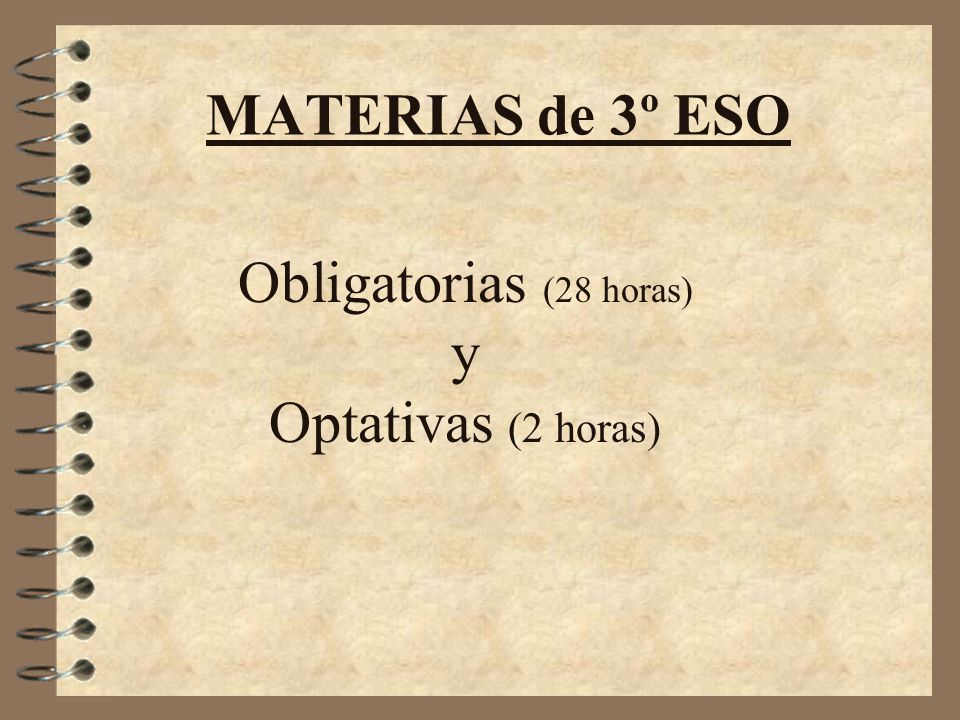MATERIAS de 3º ESO Obligatorias (28 horas) y Optativas (2 horas)