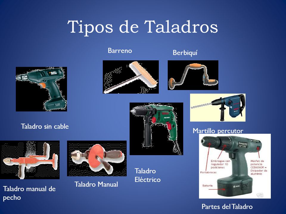 Tipos de Taladros Barreno Berbiquí Taladro sin cable Martillo percutor