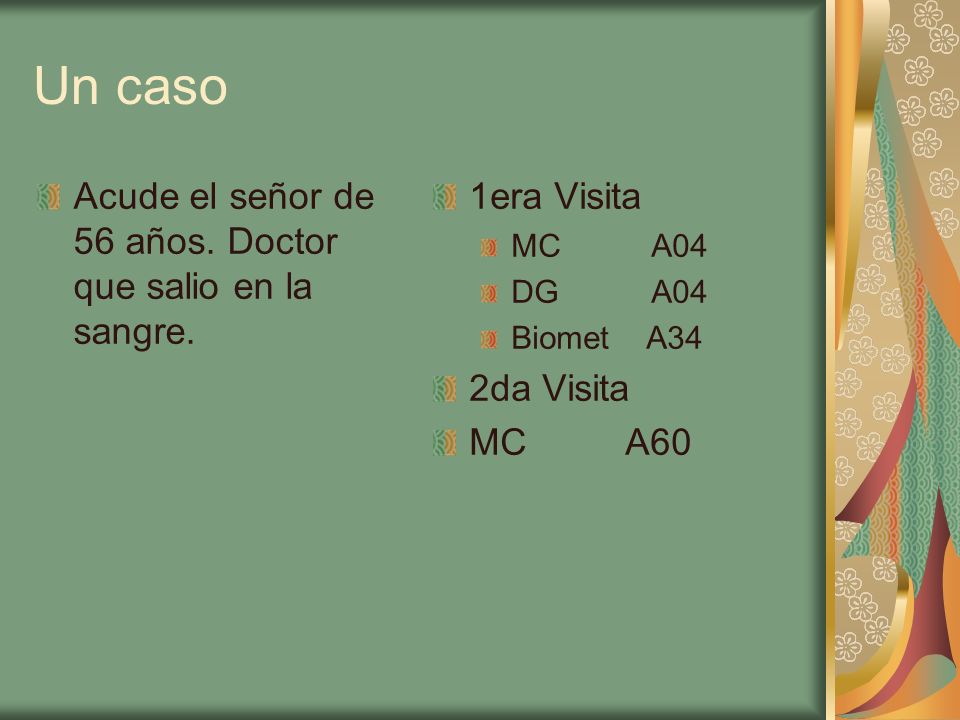 Un caso Acude el señor de 56 años. Doctor que salio en la sangre.