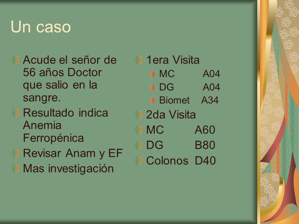 Un caso Acude el señor de 56 años Doctor que salio en la sangre.