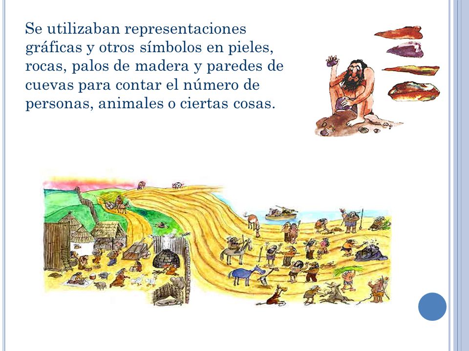 Se utilizaban representaciones gráficas y otros símbolos en pieles, rocas, palos de madera y paredes de cuevas para contar el número de personas, animales o ciertas cosas.