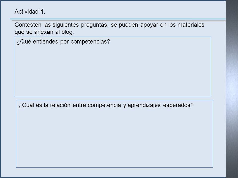 Actividad 1. Contesten las siguientes preguntas, se pueden apoyar en los materiales que se anexan al blog.