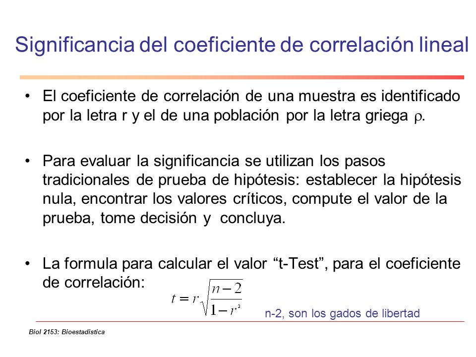 Significancia del coeficiente de correlación lineal