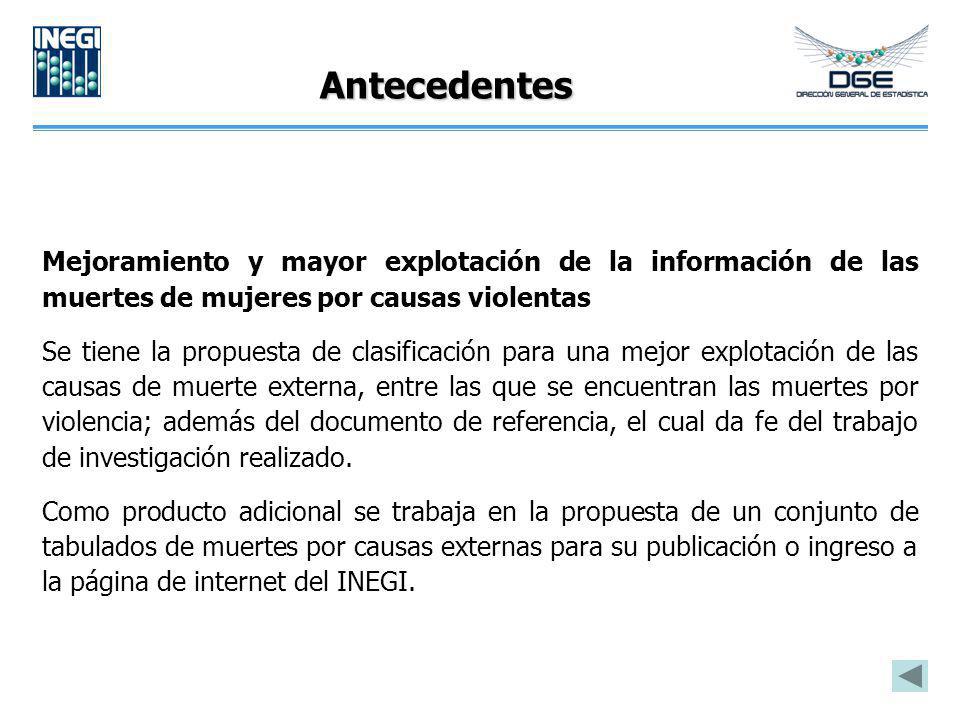 Antecedentes Mejoramiento y mayor explotación de la información de las muertes de mujeres por causas violentas.