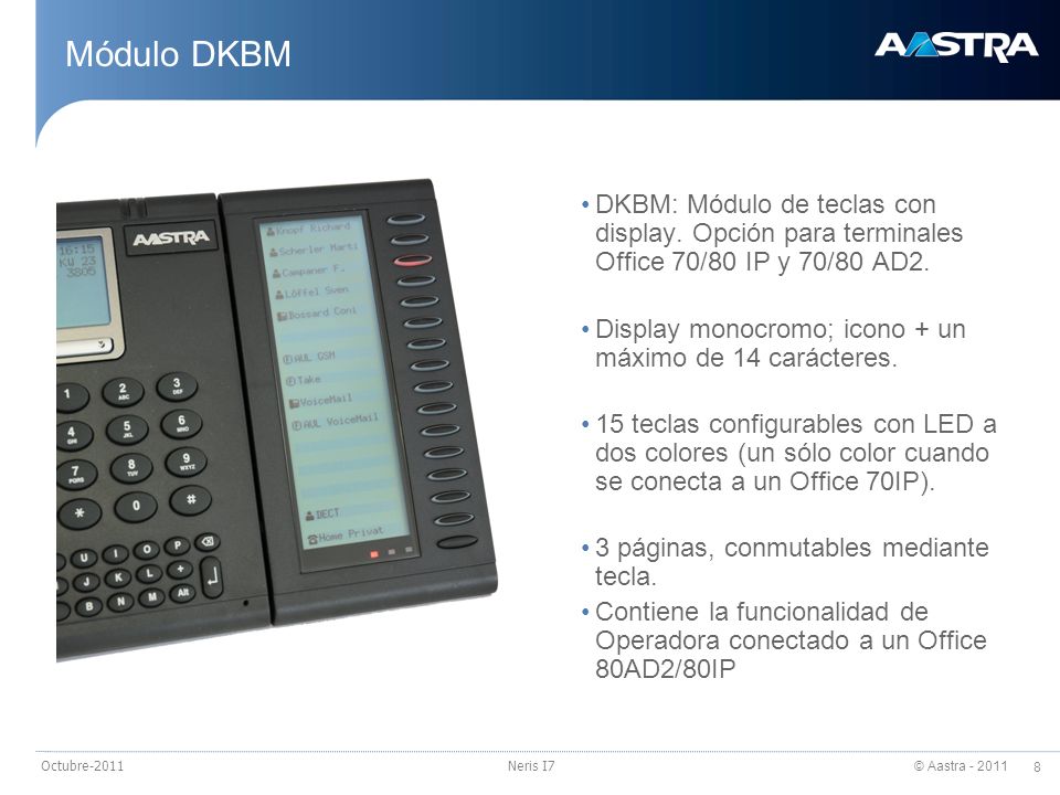 23/03/2017 Módulo DKBM. DKBM: Módulo de teclas con display. Opción para terminales Office 70/80 IP y 70/80 AD2.