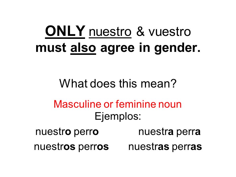 ONLY nuestro & vuestro must also agree in gender.