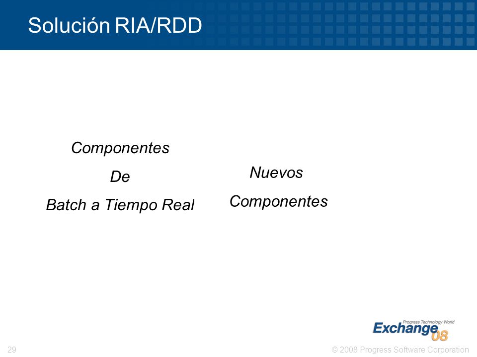 Solución RIA/RDD Componentes De Batch a Tiempo Real Nuevos Componentes