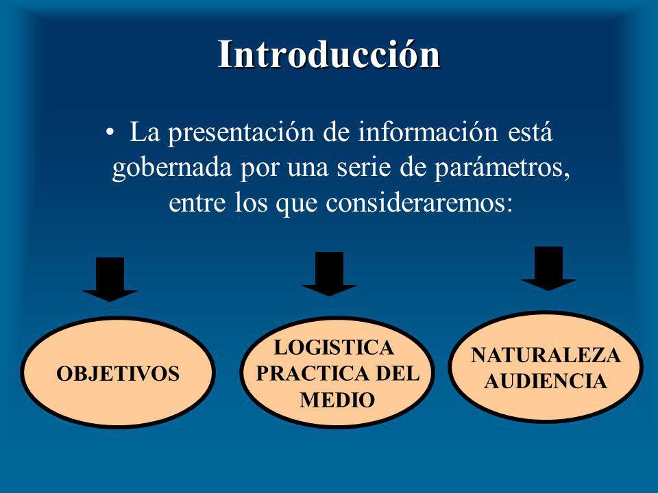 Introducción La presentación de información está gobernada por una serie de parámetros, entre los que consideraremos: