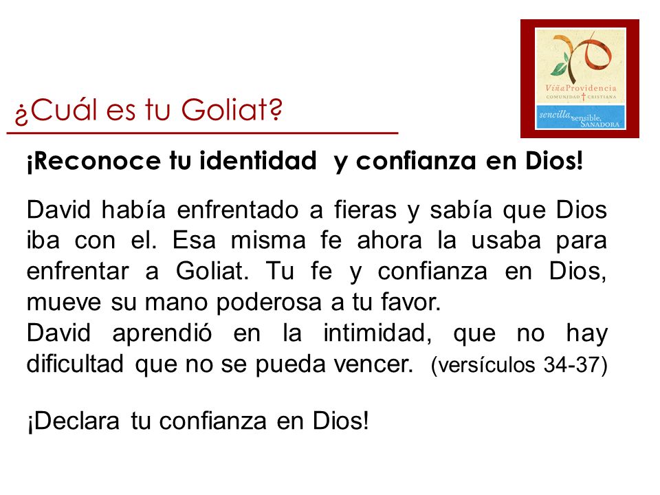 ¿Cuál es tu Goliat ¡Reconoce tu identidad y confianza en Dios!