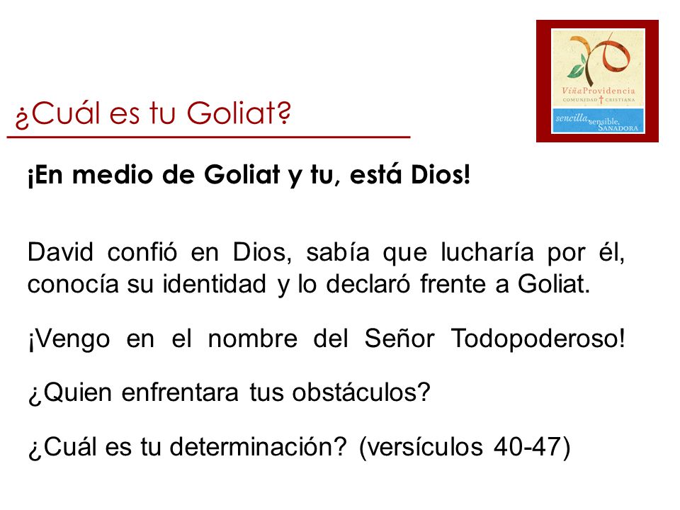 ¿Cuál es tu Goliat ¡En medio de Goliat y tu, está Dios!