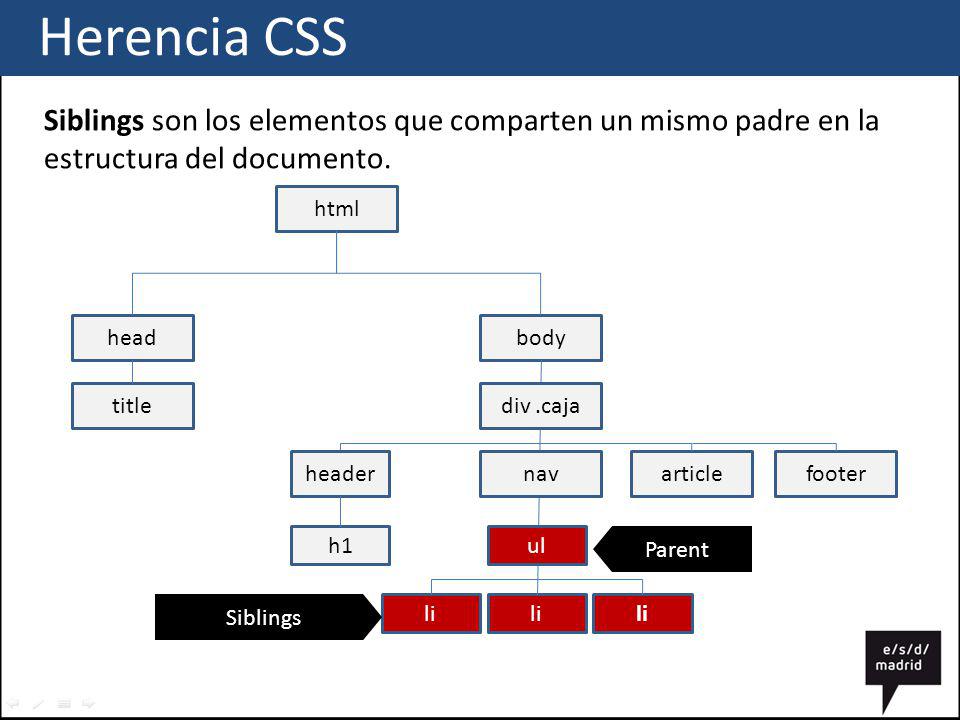 Herencia CSS Siblings son los elementos que comparten un mismo padre en la estructura del documento.