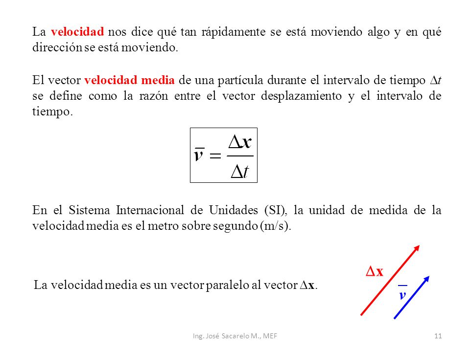 La velocidad nos dice qué tan rápidamente se está moviendo algo y en qué dirección se está moviendo.
