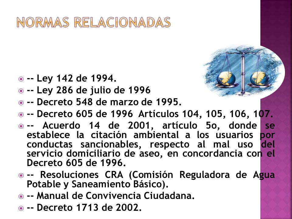 NORMAS RELACIONADAS -- Ley 142 de Ley 286 de julio de 1996