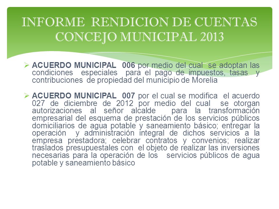 INFORME RENDICION DE CUENTAS CONCEJO MUNICIPAL 2013