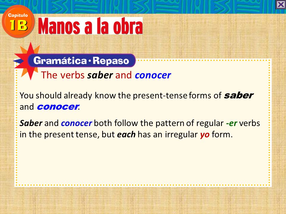 The verbs saber and conocer