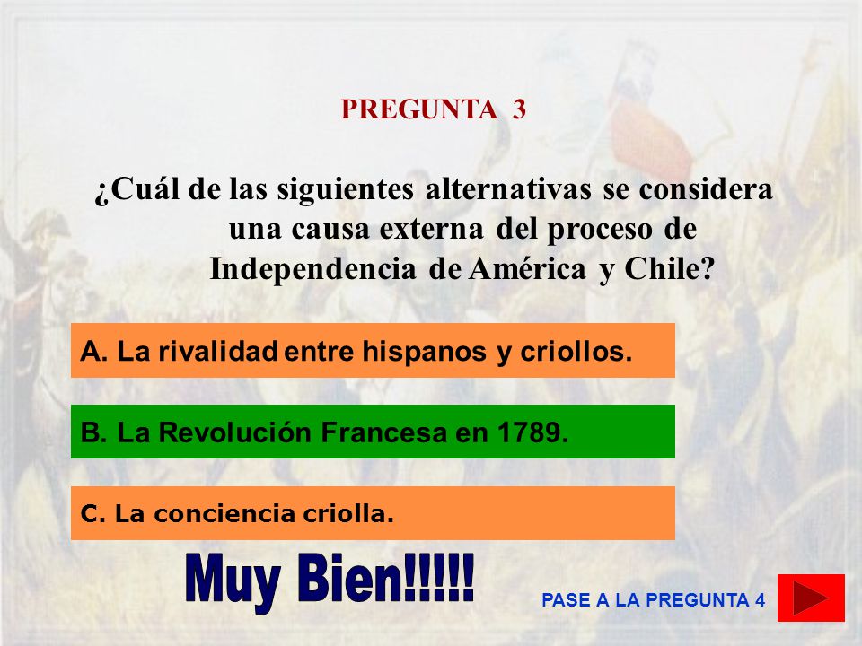 PREGUNTA 3 ¿Cuál de las siguientes alternativas se considera una causa externa del proceso de Independencia de América y Chile