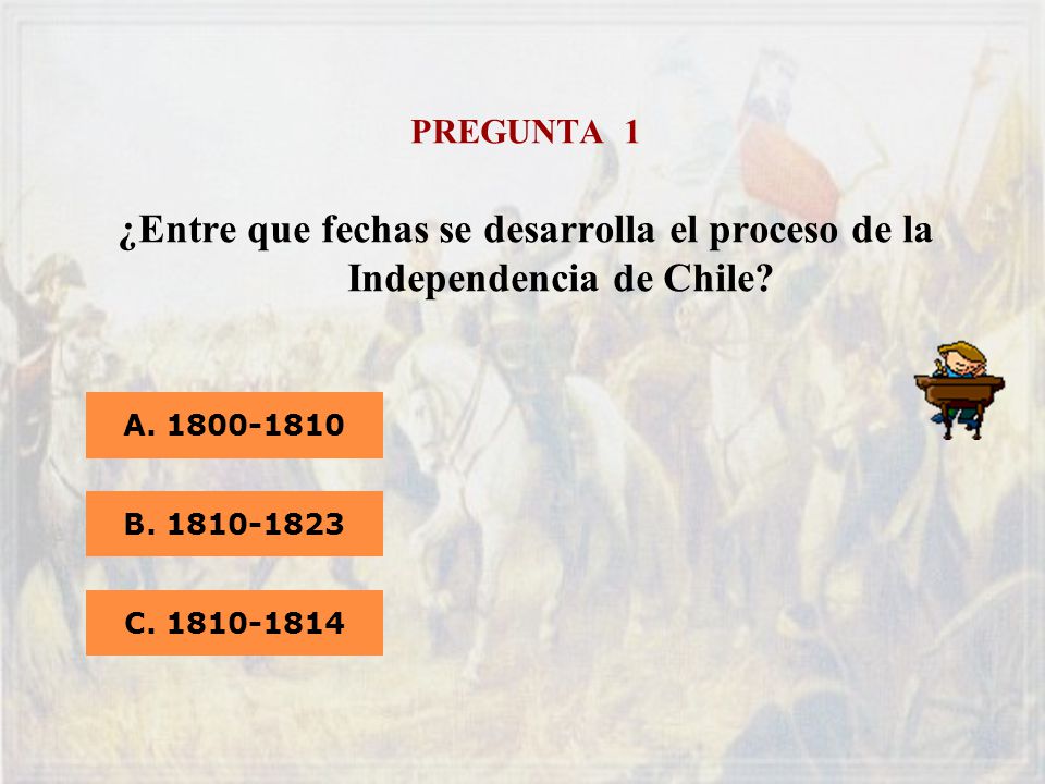 PREGUNTA 1 ¿Entre que fechas se desarrolla el proceso de la Independencia de Chile A