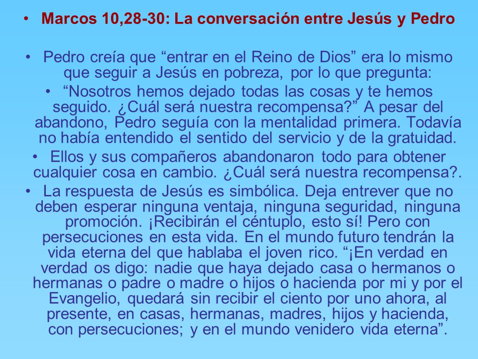 Marcos 10,28-30: La conversación entre Jesús y Pedro