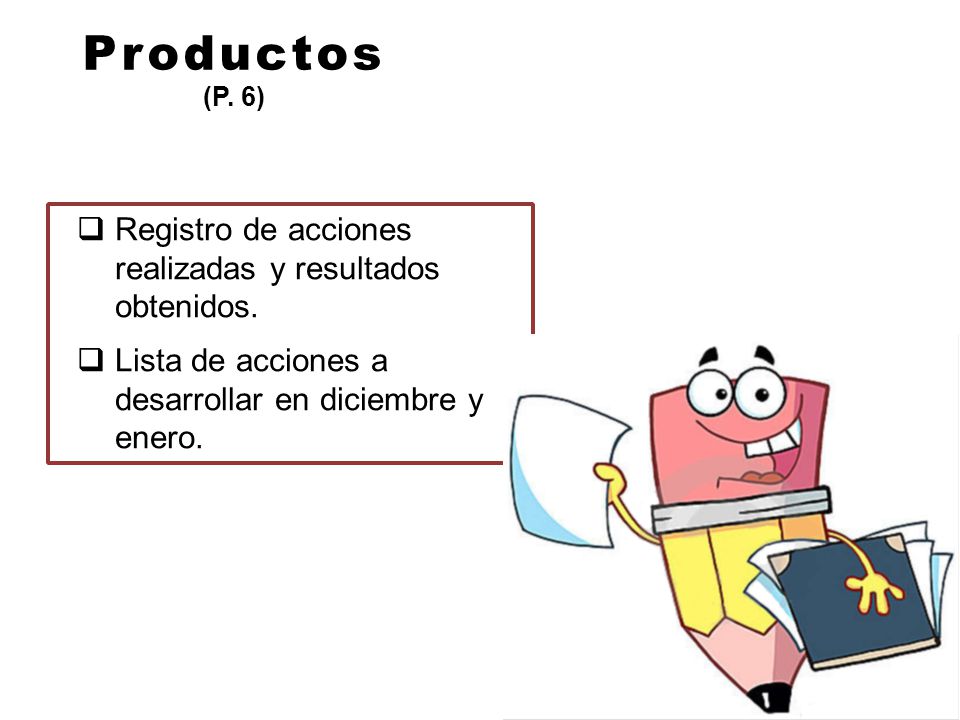Productos Registro de acciones realizadas y resultados obtenidos.