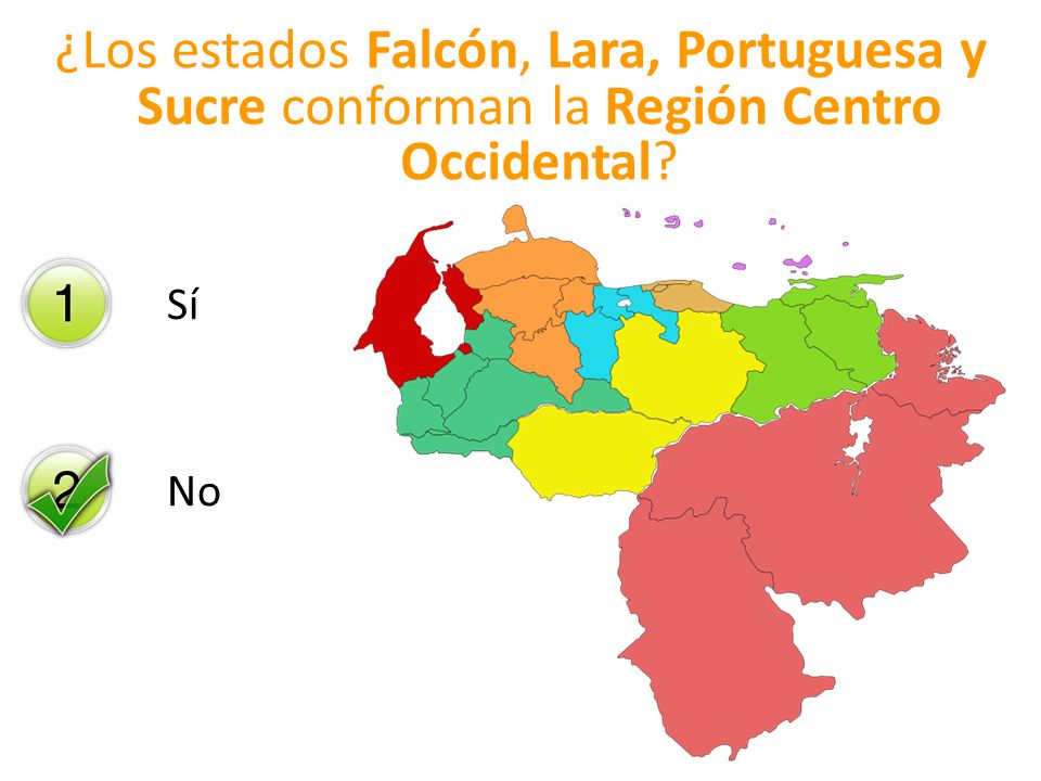¿Los estados Falcón, Lara, Portuguesa y Sucre conforman la Región Centro Occidental