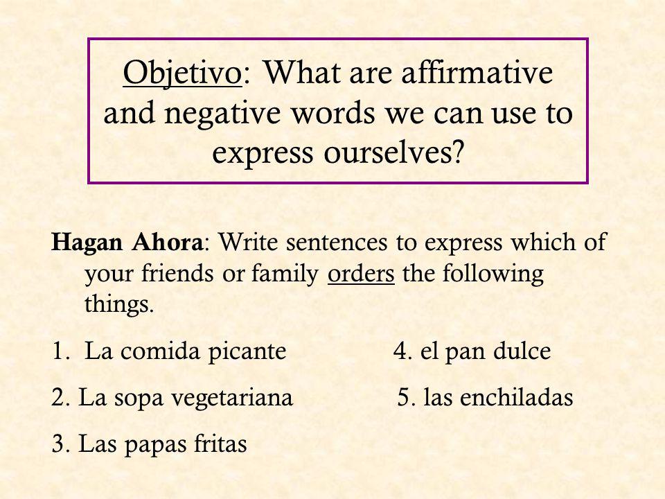 Objetivo: What are affirmative and negative words we can use to express ourselves