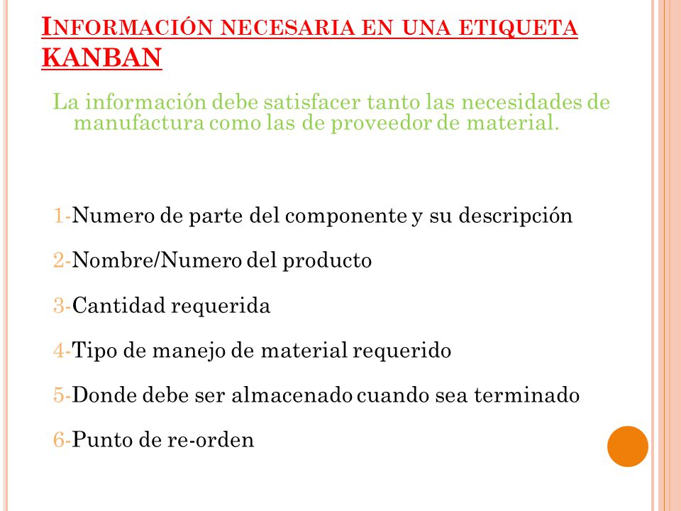 Información necesaria en una etiqueta KANBAN