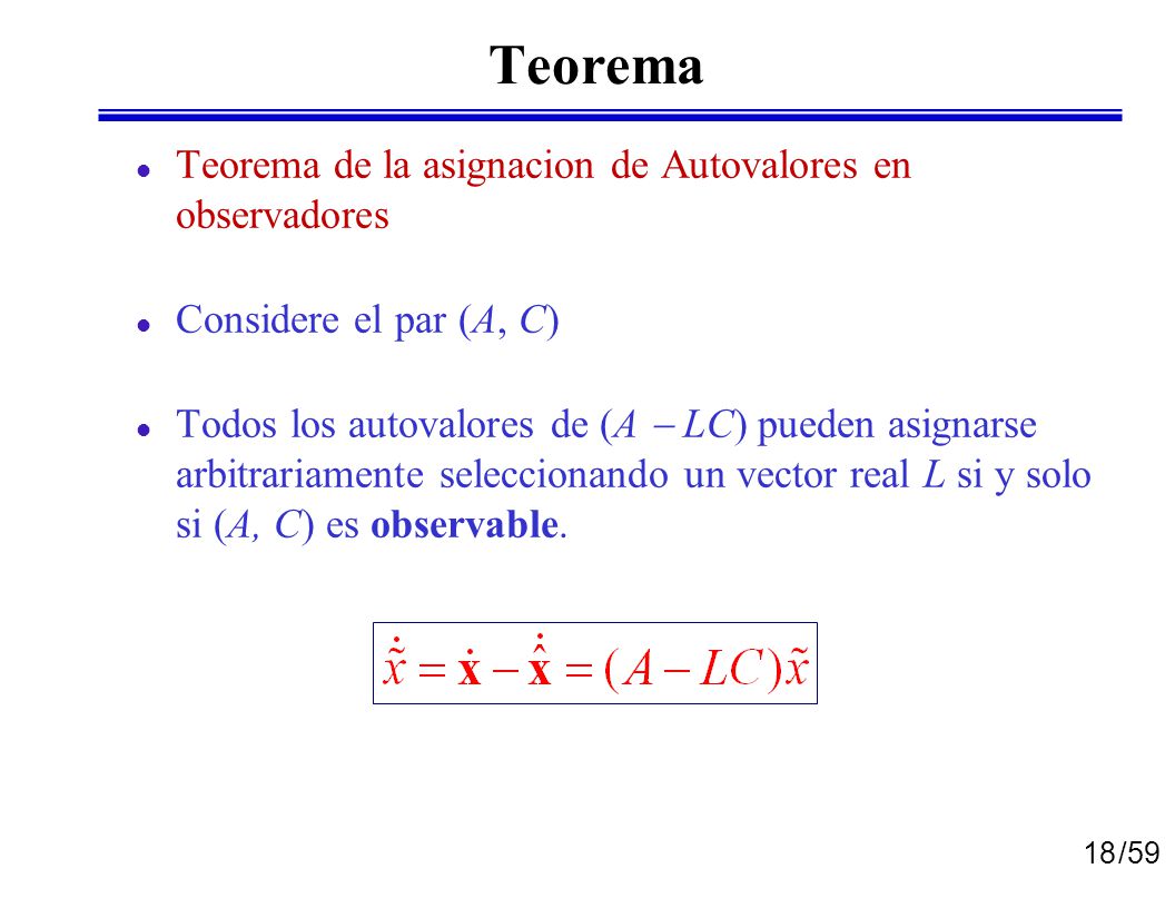 Teorema Teorema de la asignacion de Autovalores en observadores