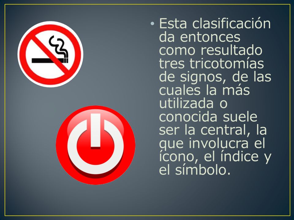 Esta clasificación da entonces como resultado tres tricotomías de signos, de las cuales la más utilizada o conocida suele ser la central, la que involucra el ícono, el índice y el símbolo.