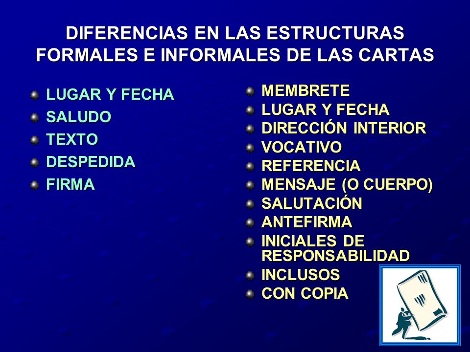 DIFERENCIAS EN LAS ESTRUCTURAS FORMALES E INFORMALES DE LAS CARTAS