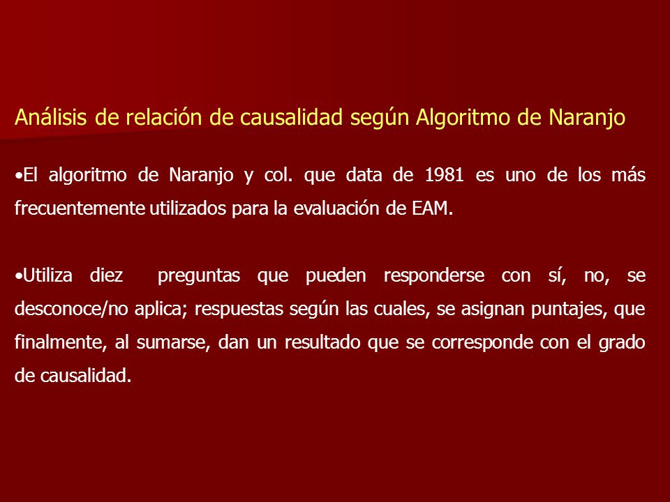 Análisis de relación de causalidad según Algoritmo de Naranjo