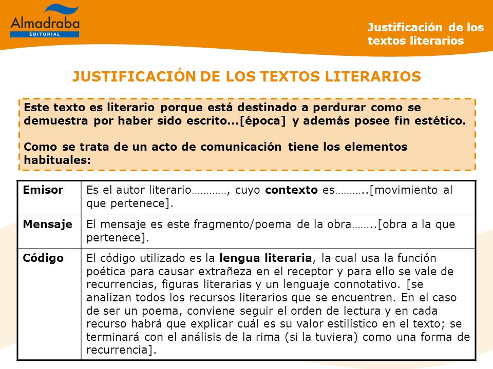JUSTIFICACIÓN DE LOS TEXTOS LITERARIOS
