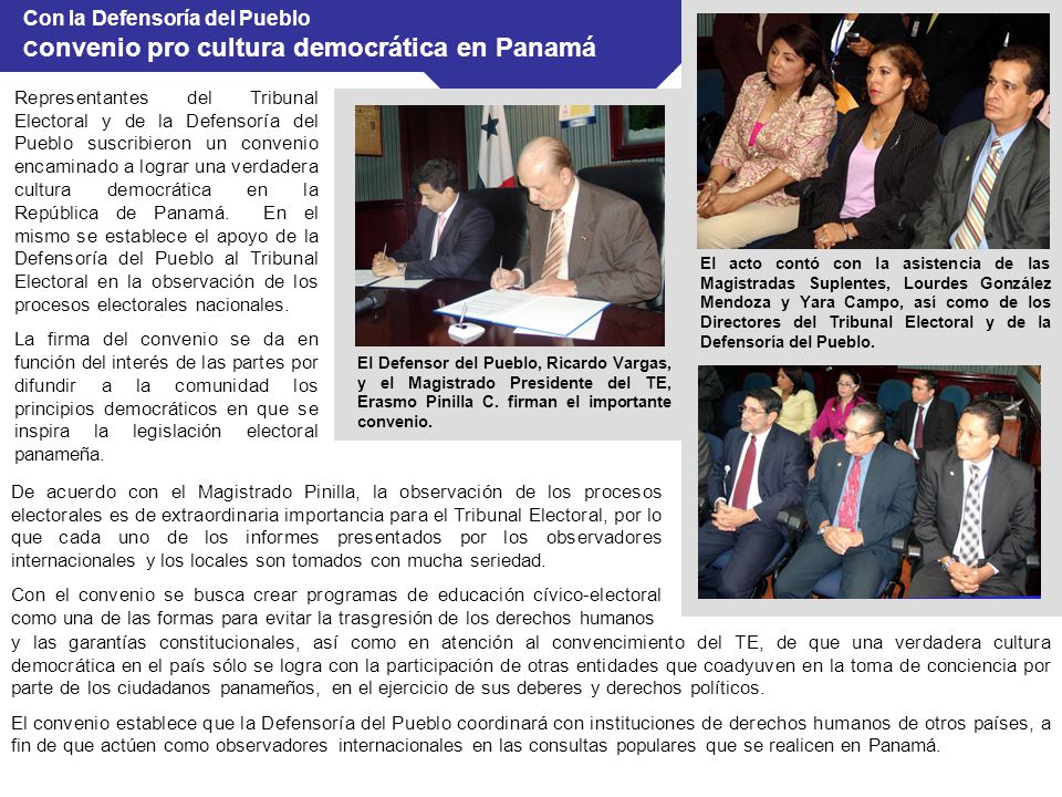 Con la Defensoría del Pueblo Convenio pro cultura democrática en Panamá