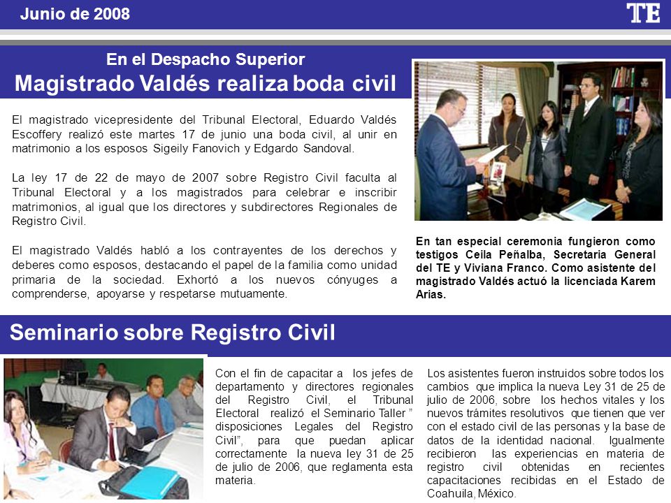 En el Despacho Superior Magistrado Valdés realiza boda civil