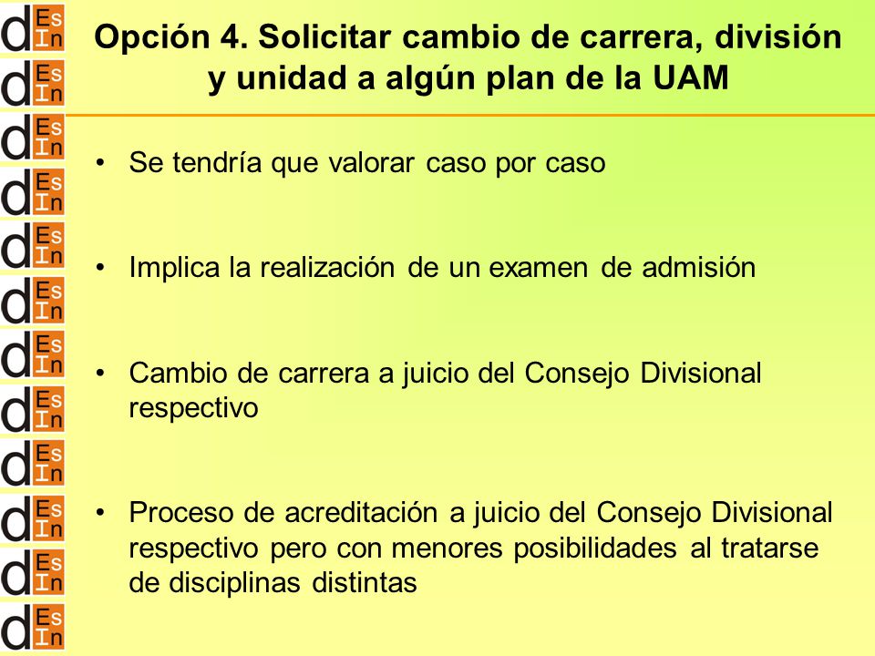 Opción 4. Solicitar cambio de carrera, división y unidad a algún plan de la UAM
