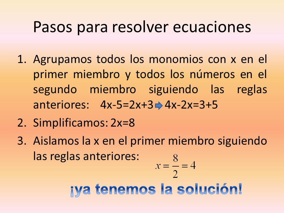 Pasos para resolver ecuaciones